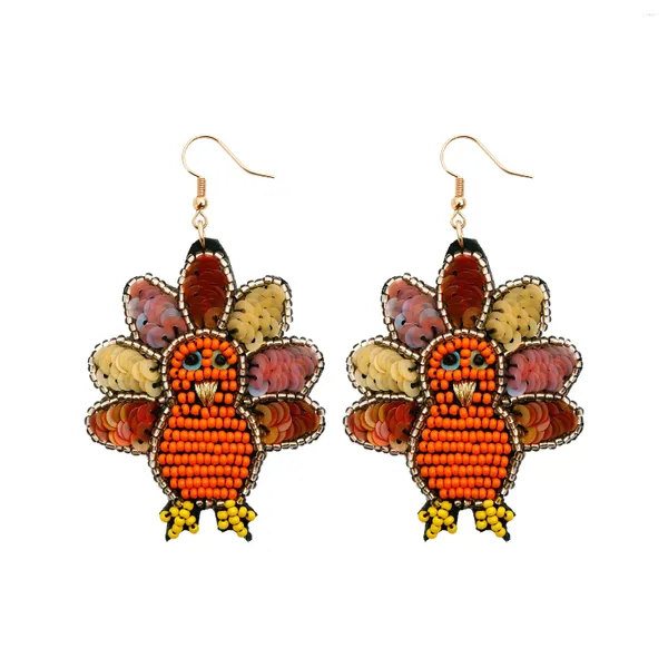 Boucles d'oreilles pendantes en perles de rocaille de dinde, bijoux de Thanksgiving pour femmes, accessoires d'automne, rouge/Orange/jaune, grand