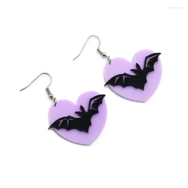 Boucles d'oreilles en peluche Halloween Turc Halloween Dark acrylique Purple Heart Black Bat Y2k For Women Jewelry Accessoires Decoration Fashion