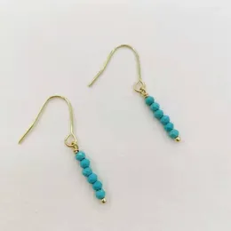 Pendientes colgantes barra turquesa delicado oro de 14 quilates relleno delicado facetado piedras preciosas naturales colgantes mujeres clásicas elegantes