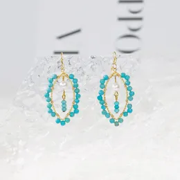 Boucles d'oreilles pendantes en pierre naturelle avec perles turquoise enveloppées de fil de cuivre pour femmes, bijoux faits à la main