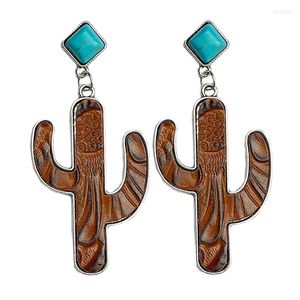 Boucles d'oreilles pendantes TURQUOISE CONCHO CACTUS LEATHER - Turquoise Couleur Pierre Style Rodeo Punchy Cowgirl Boho Accessoires