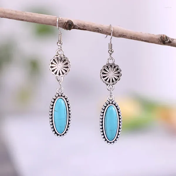 Boucles d'oreilles pendantes bijoux TURQUOISE-pierres rondes bleues boucle d'oreille ovale Boho belle au bois dormant goutte pour femmes cadeau tendance