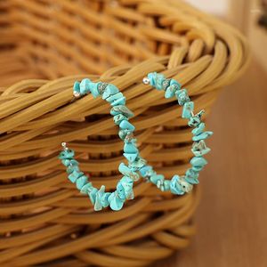 Boucles d'oreilles pendantes en pierre turquoise - Style bohème chic et minimaliste - Géométrique pour femme - Bijoux en cristal - Bleu