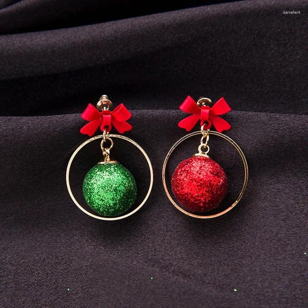 Pendientes colgantes U-Magical Navidad asimetría rojo verde pendiente de bola redonda para mujeres Bowknot hueco accesorios de joyería de Metal
