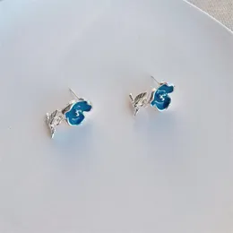 Boucles d'oreilles pendantes u-magical exquises, en émail bleu, fleur, pour femmes, Style Ins, petit oiseau, accessoires de bijoux en métal