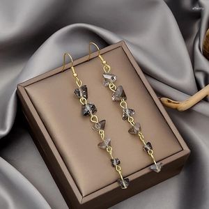 Dangle Oorbellen U-Magical Exquise Onregelmatige Zwarte Kristal Lange Kwast Haak Oorbel Voor Vrouwen Elegante Gouden Kleur Metalen Sieraden