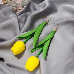 Dangle Oorbellen U-Magical Hyperbool Gele Tulp Lange Tassel Drop Earring Voor Vrouwen Ongebruikelijke Groene Blad Plant Hars Sieraden pendientes