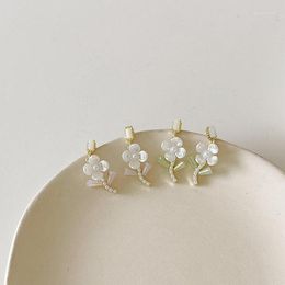 Bengelen oorbellen u-magische Koreaanse mode witte hars bloem oorbel voor vrouwen handgemaakte kralen plantenfeestje sieraden pendientes