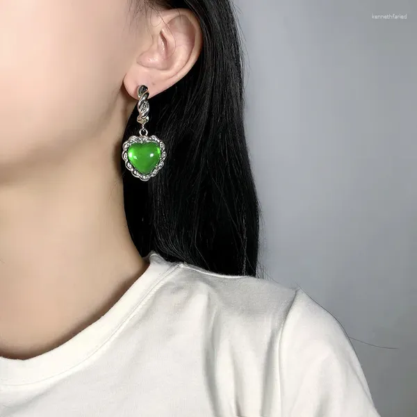 Pendientes colgantes U-Magical minimalista Color verde corazón para mujer diseñado diamantes de imitación pendiente en forma de C accesorios de joyería simples