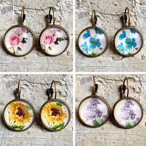 Boucles d'oreilles pendantes u-magical, rondes en verre Transparent pour femmes, tendance, multicolores, Rose, lavande, fleur, bijoux