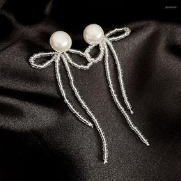 Boucles d'oreilles pendantes u-magical tempérament blanc Simulation perle pour femmes inhabituel perlé nœud papillon boucles d'oreilles transparentes bijoux