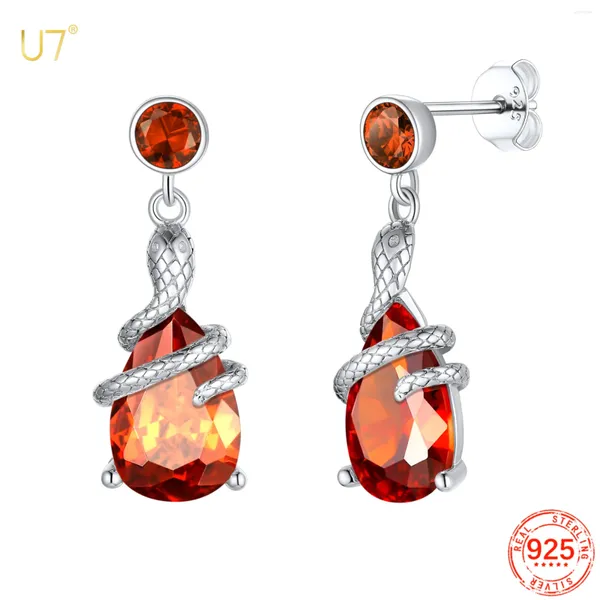 Pendientes colgantes U7 de plata de ley 925 con forma de lágrima de serpiente, pendiente de piedra natal para mujer, diseño en espiral, joyería de cumpleaños y aniversario