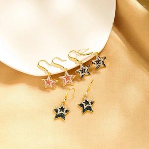 Boucles d'oreilles pendantes pour femmes, délicates, multicolores, étoile en cristal, goutte d'eau, Zircon brillant, couleur or, laiton, bijoux à la mode, vente en gros