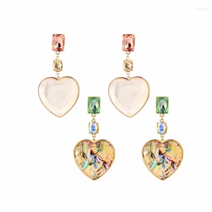 Boucles d'oreilles pendantes en résine colorée Unique pour femmes, cadeaux en verre délicat, alliage de couleur or, bijoux à la mode, vente en gros