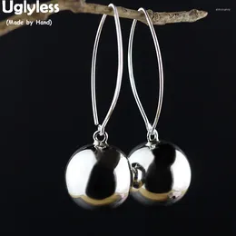 Bengelen oorbellen lelijkloos 12-24 mm glanzende zilveren bal voor vrouwen echt 925 Sterling Brincos Bijoux eenvoudige mode fijne sieraden e1441