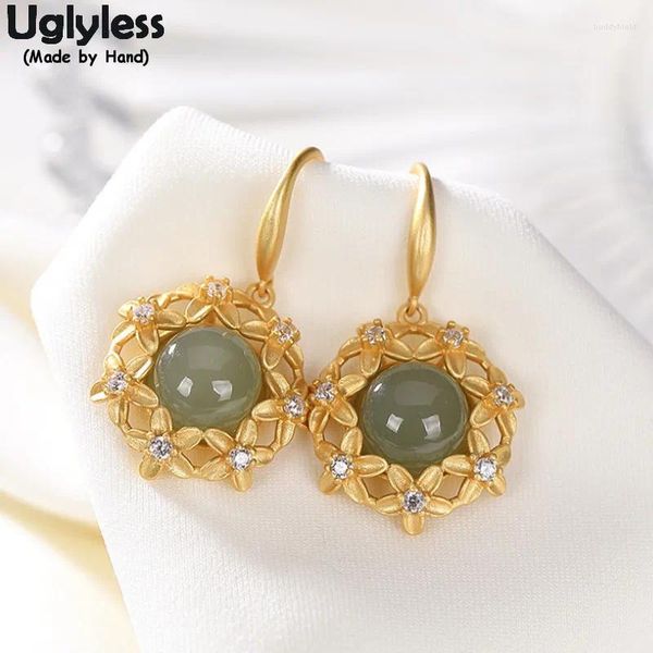 Pendientes colgantes Flores románticas sin feas para mujeres Garland Gemland Joyas 925 Silver Jade Natural Hollow Fashion Vestido