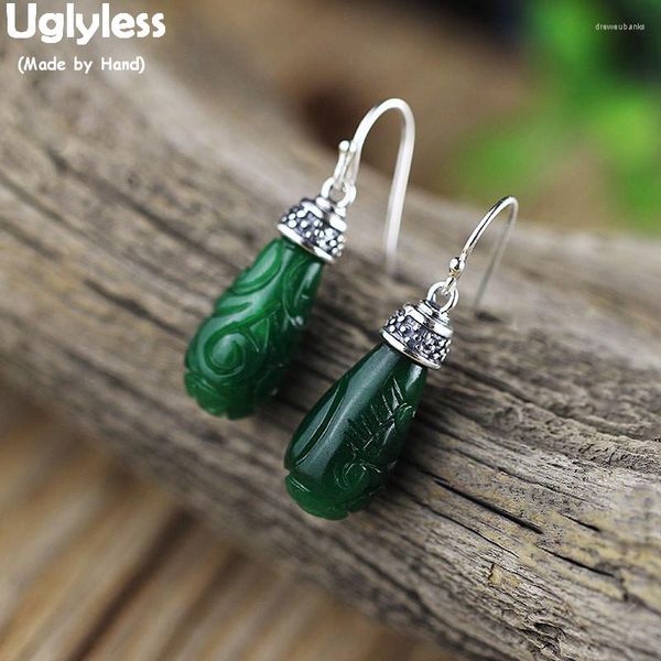 Dangle Boucles D'oreilles Uglyless Goutte D'eau Émeraude Pour Les Femmes Réel 925 Argent Thai Vintage Gemstone Brincos Bijoux E1675Dangle Lustre