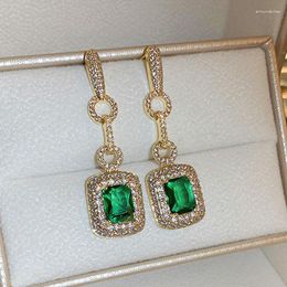 Boucles d'oreilles pendantes UILZ à la mode vert cristal cubique zircone longue couleur or géométrique carré goutte pour les femmes bijoux de fête
