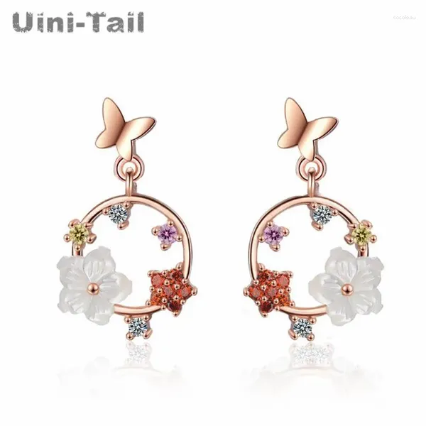 Boucles d'oreilles en peluche uini-tail 925 Tibetan Silver Butterfly Flower Korea Net rouge