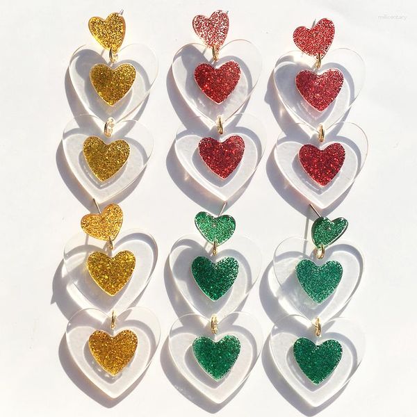 Boucles d'oreilles pendantes UJBOX gros Bling paillettes bijoux accessoires cadeau Long rouge vert jaune acrylique amour coeurs pour les femmes
