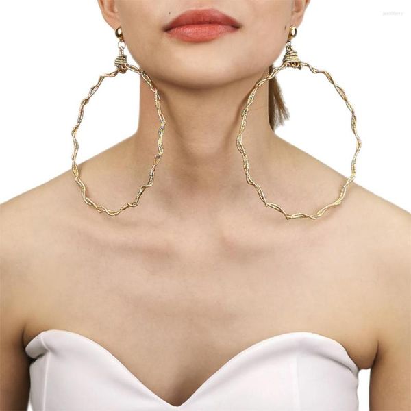 Boucles d'oreilles pendantes UKEN Punk métal 12 cm grand cerceau pour les femmes déclaration corde autour de fil d'acier inoxydable bijoux de mode