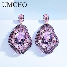 Boucles d'oreilles en peluche umcho créé nano rose Morganite Drop luxe authentique 925 Silver Sterling pour femmes bijoux d'anniversaire