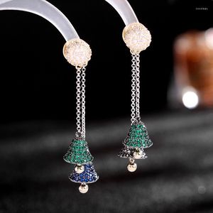 Boucles d'oreilles pendantes UMQ gland plaqué or 14 carats clou de cloche pour femme adolescent hypoallergénique luxe vert zircone 925 argent poste boîte-cadeau