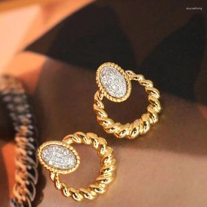 Boucles d'oreilles pendantes UNICE diamant véritable 18K or jaune massif AU750 torsion corde creuse ronde boucle d'oreille femmes bijoux fins Ins