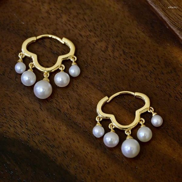 Boucles d'oreilles pendantes UNICE véritable bijoux en or jaune 18 carats AU750 chinois traditionnel Vintage bonne chance nuages perles naturelles goutte pour les femmes