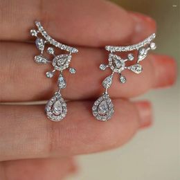 Boucles d'oreilles pendantes UNICE romantique réel 18K or blanc massif AU750 bijoux diamants naturels neige goutte d'eau femmes cadeau de fête de mariage