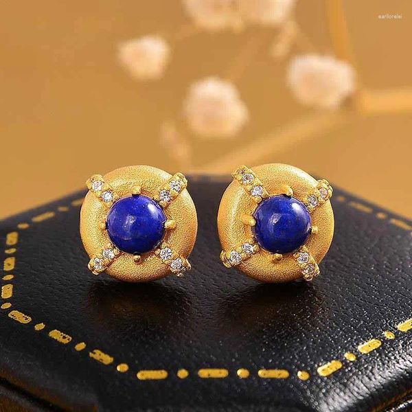 Pendientes colgantes artesanía única con incrustaciones de lapislázuli pendientes de cristal Vintage Glamour azul para mujeres joyería de plata de compromiso clásica