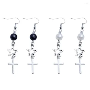 Boucles d’oreilles pendantes Uniques Boucle d’oreille étoile creuse Noir Blanc Perle Minimalismes