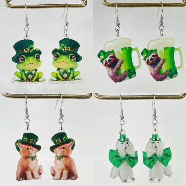 Boucles d'oreilles pendantes en acrylique, Unique, lutin, mignon, Shamrock, saint-Patrick, tasse de bière, bijoux d'animaux, vente en gros