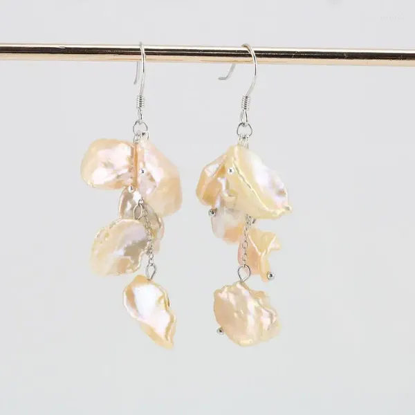Boucles d'oreilles pendantes perles uniques bijouterie couleur rose orange naturel perle Keshi baroque argent d'eau douce