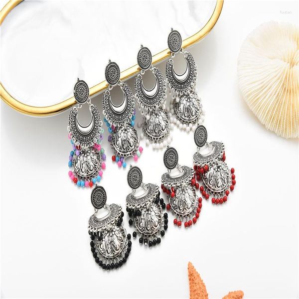 Boucles d'oreilles pendantes Unique rétro secteur couleur argent cloches turques grandes pour les femmes Vintage nouveauté turquie Boho perles gland