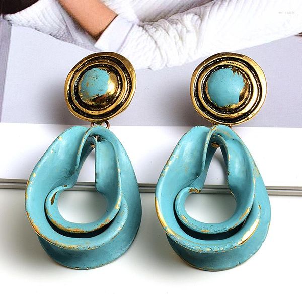 Boucles d'oreilles pendantes Unique Vintage couleur or émail pour les femmes grand pendentif en métal goutte boucle d'oreille marque de mode bijoux cadeaux en gros