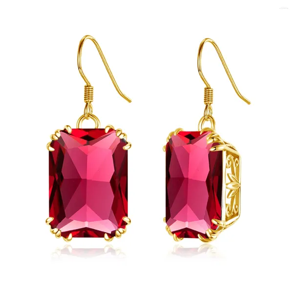 Boucles d'oreilles pendantes Unique13 18mm, pierre rouge rubis or pour femmes, gemmes tendance, bijoux fins, usine, haute qualité, cadeau de noël