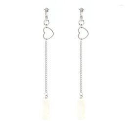 Dangle Boucles D'oreilles Unisexe En Acier Inoxydable Coeur Longue Chaîne Clip Sur Goutte Boucle D'oreille Sans Fil Écouteur Anti Perdu Pour Apple Airpods Casque