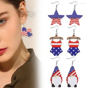 Boucles d'oreilles pendantes USA jour de l'indépendance pour les femmes en forme de coeur étoiles rayures drapeau impression pendentif en bois goutte fête bijoux