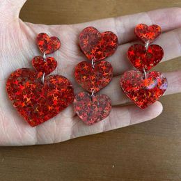 Dangle Oorbellen Valentijnsdag Schattig Glitter Rood Acryl Liefde Perzik Hart Ster Oorbel Oorbel Sieraden Voor Vrouw Aretes De Mujer