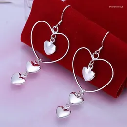 Boucles d'oreilles pendantes en argent Sterling 925, cadeaux de saint-valentin, cœur d'amour romantique, Long pour femmes, bijoux de fête de mariage à la mode