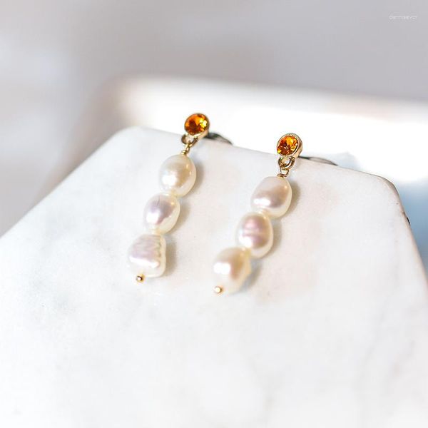 Boucles d'oreilles pendantes Vanssey bijoux de mode fait à la main perle naturelle autrichienne mandarine strass accessoires de fête pour les femmes 2023