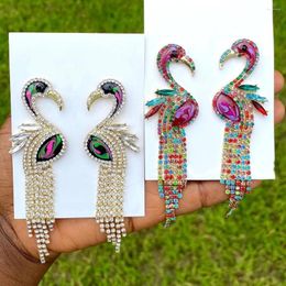 Dangle Oorbellen Vedawas INS Mode Flamingo Omzoomd Kwastje Voor Vrouwen Boho Luxe Dier Strass Glanzende Drop Sieraden Geschenken