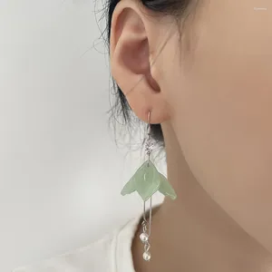 Dange oorbellen Ventfille 925 Sterling Silver Lily An Jade Earring For Women Girl Gift Petal Pearl Tasse Vintage etnische sieraden Drop