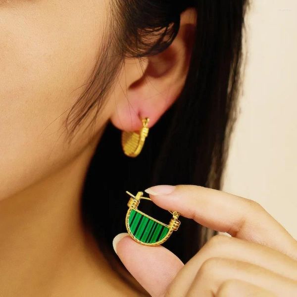 Boucles d'oreilles pendantes polyvalentes rétro en acier inoxydable, pendentif en coquille d'ormeau coloré en forme d'éventail paon vert pour femmes