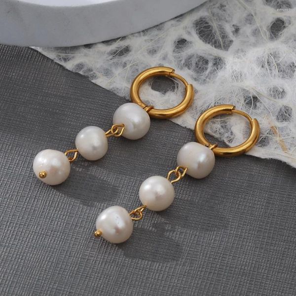 Pendientes colgantes VG 6YM Vintage18K chapado en oro Real gota de acero inoxidable perla Natural de agua dulce para mujeres joyería con temperamento