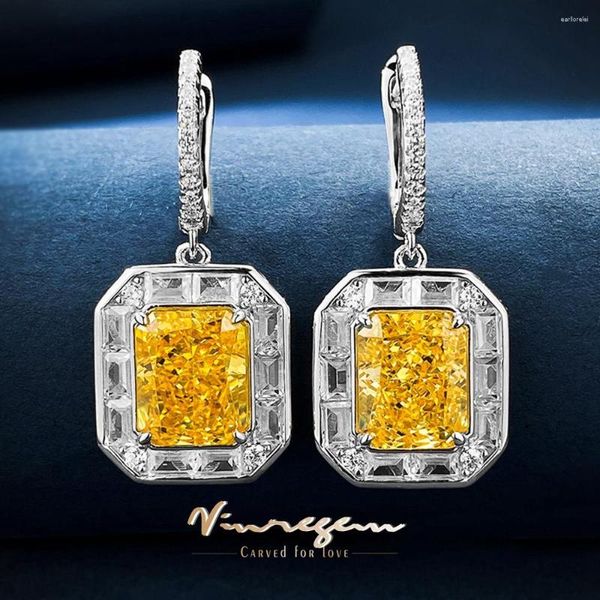 Boucles d'oreilles pendantes Vinregem 18K or blanc concassé coupe 8 10MM 4CT Citrine pierres précieuses goutte 925 en argent Sterling bijoux fins en gros