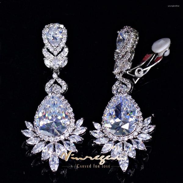 Boucles d'oreilles en peluche Venregem Lab Créé Sapphire Gemstone Sona Diamond Drop Ear Clips pas de bijoux de mariage perçant pour les femmes en gros