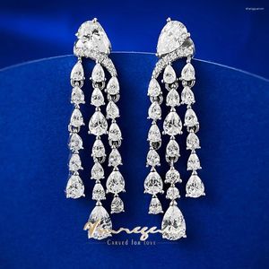 Dangle Oorbellen Vinregem Pear Cut Lab Gemaakt Saffier Edelsteen Sprankelende Kwastje Drop 925 Sterling Zilver Verjaardag Geschenken Sieraden