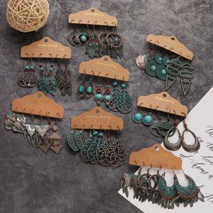 Boucles d'oreilles pendantes Vintage 2024, ensembles Pendientes ethniques Bronze géométrique Triangle rond pendentif femme pompon en métal bijoux